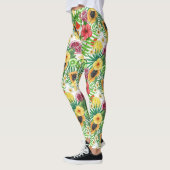 Tropische Michfrüchte, Blume und Blätter in Weiß Leggings (Links)