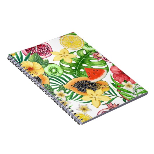 Tropische Michfrüchte, Blume und Blätter in Weiß Notizblock (Rechte Seite)