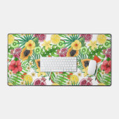 Tropische Michfrüchte, Blume und Blätter in Weiß Schreibtischunterlage (Tastatur & Maus)