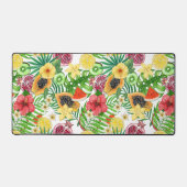 Tropische Michfrüchte, Blume und Blätter in Weiß Schreibtischunterlage (Vorderseite)