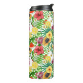 Tropische Michfrüchte, Blume und Blätter in Weiß Thermosbecher (Nach links gedreht)