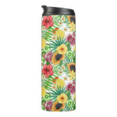 Tropische Michfrüchte, Blume und Blätter in Weiß Thermosbecher (Nach rechts gedreht)
