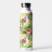 Tropische Michfrüchte, Blume und Blätter in Weiß Trinkflasche (Links)