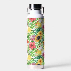 Tropische Michfrüchte, Blume und Blätter in Weiß Trinkflasche