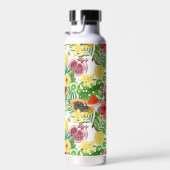 Tropische Michfrüchte, Blume und Blätter in Weiß Trinkflasche (Rechts)