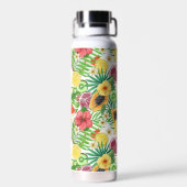 Tropische Michfrüchte, Blume und Blätter in Weiß Trinkflasche (Rückseite)