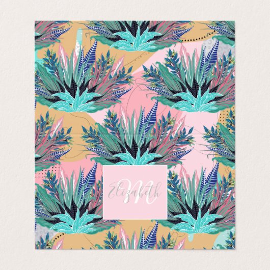 Tropische Minenfolien Modernes rosa Design Visitenkarten (Außenseite Aufgefaltet)