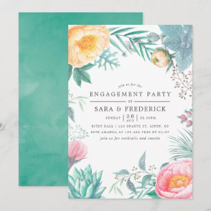 Tropische Minze Florale Sommer-Hochzeitfeier Einladung