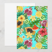 Tropische Mischfrüchte, Blume und Blätter auf blau (Vorne/Hinten)
