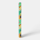 Tropische Mischfrüchte, Blume und Blätter auf blau Samsung Galaxy Hülle (Linke Seite)