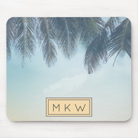 Tropische Mit Monogramm Palm-Blätter Wolken Mousepad (Vorne)