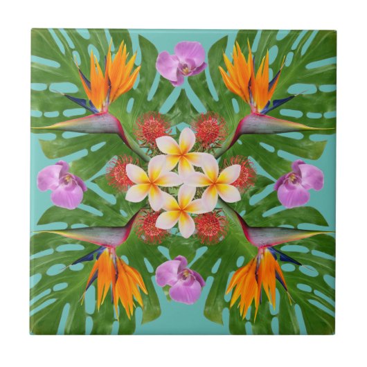 Tropische moderne hawaiianische Steppfliese Fliese (Vorderseite)