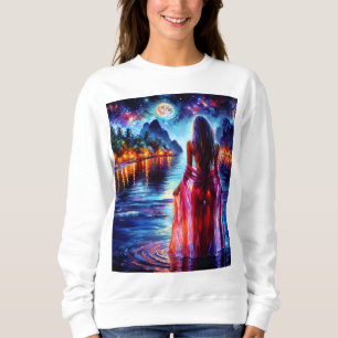 Tropische mondbeschienene Fantasie-Frau im Paradie Sweatshirt
