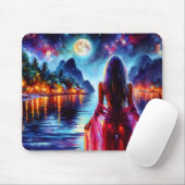 Tropische Mondfantasiefrau im Paradies Mousepad (Mit Mouse)