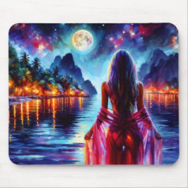 Tropische Mondfantasiefrau im Paradies Mousepad
