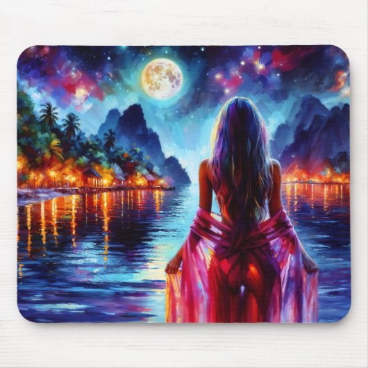 Tropische Mondfantasiefrau im Paradies Mousepad (Vorne)