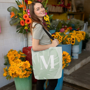 Tropische Monogram Green Palm Blätter Tasche