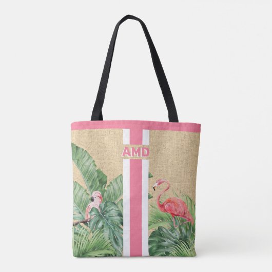 Tropische Monogram Imitate Burlap Jute Tote Bag Tasche (Rückseite)
