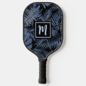 Tropische Monogram Palm Navy Blue Ombre Bold moder Pickleball Schläger (Rückseite)