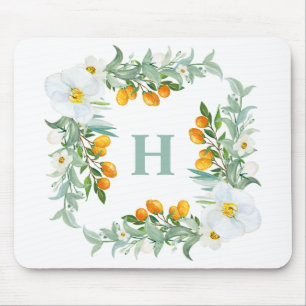 Tropische Monogramm aus weißen Orchideen und Kumqu Mousepad