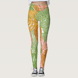 Tropische Monstera-Blätter, farbenfrohe, nahtlose  Leggings