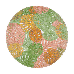 Tropische Monstera-Blätter, farbenfrohe, nahtlose  Schneidebrett