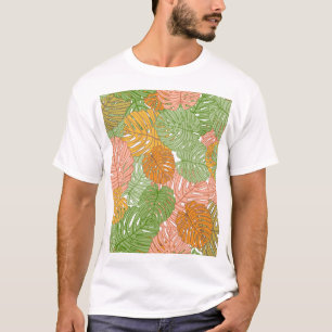 Tropische Monstera-Blätter, farbenfrohe, nahtlose T-Shirt
