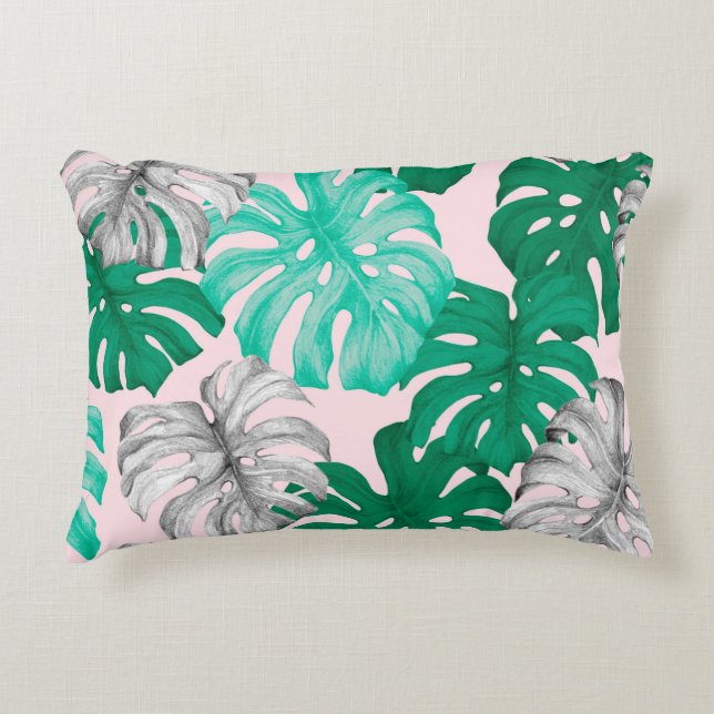 Tropische Monstera Blätter handgezeichnete Abbildu Dekokissen (Vorderseite)