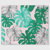 Tropische Monstera Blätter handgezeichnete Abbildu Geschenkpapier (Flach)