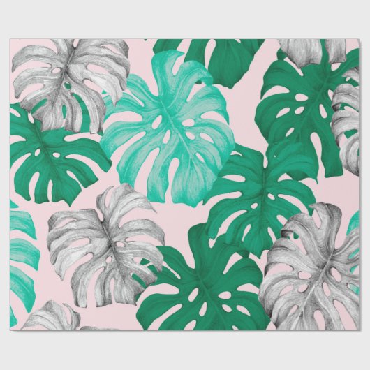 Tropische Monstera Blätter handgezeichnete Abbildu Geschenkpapier (Flach)