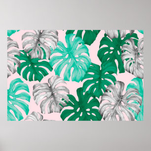 Tropische Monstera Blätter handgezeichnete Abbildu Poster