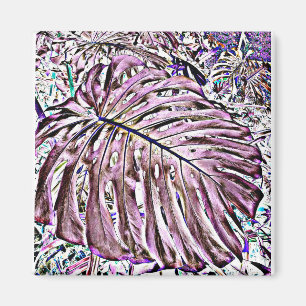 Tropische Monstera-Blätter in Lila Magnet
