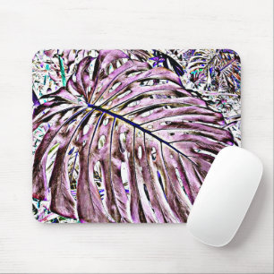 Tropische Monstera-Blätter in Lila Mousepad