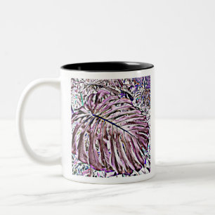 Tropische Monstera-Blätter in Lila Zweifarbige Tasse