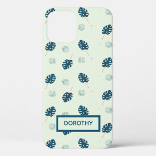Tropische Monstera-Blätter Monogramm auf blau Case-Mate iPhone Hülle