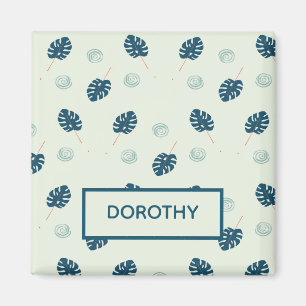 Tropische Monstera-Blätter Monogramm auf blau Magnet