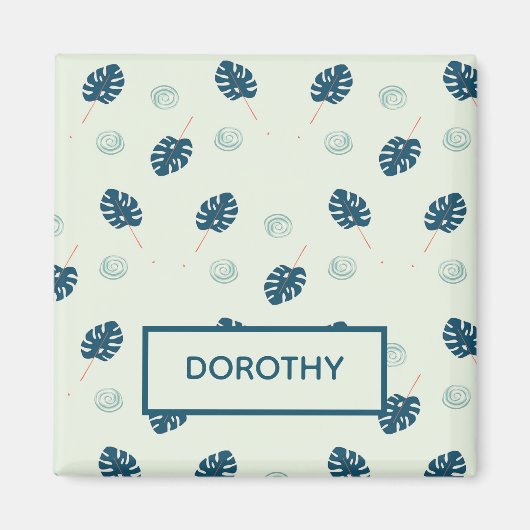 Tropische Monstera-Blätter Monogramm auf blau Magnet (Vorne)