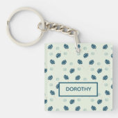 Tropische Monstera-Blätter Monogramm auf blau Schlüsselanhänger (Vorderseite)