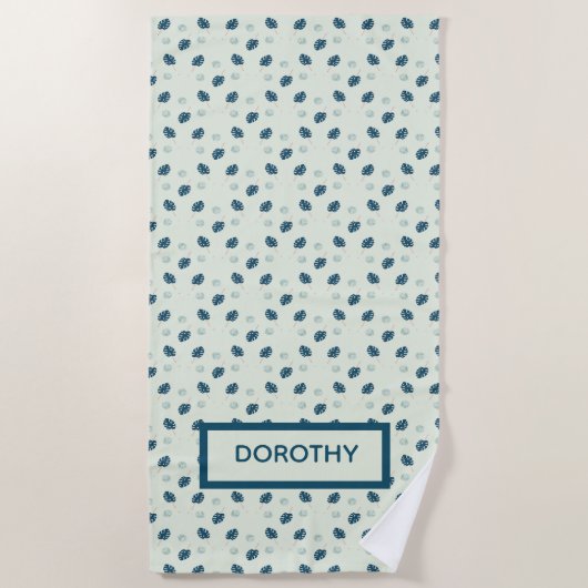 Tropische Monstera-Blätter Monogramm auf blau Strandtuch (Vorderseite)