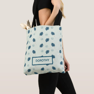 Tropische Monstera-Blätter Monogramm auf blau Tasche