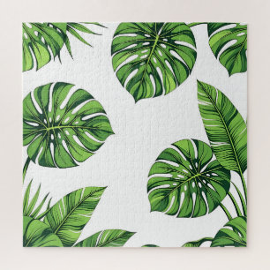 Tropische Monstera-Blätter Nahtloses Muster Grün Puzzle