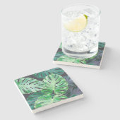 Tropische Monstera-Blätter Steinuntersetzer (Seitenansicht)