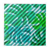 Tropische Monstera-Blätter und Diagonale Streifen Fliese (Vorderseite)