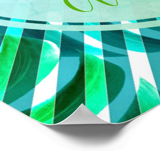 Tropische Monstera-Blätter und Streifen Inspiratio Poster (Ecke)