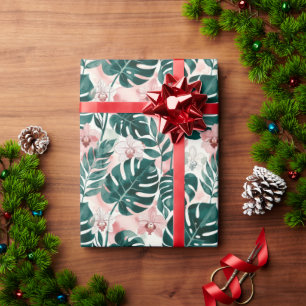 Tropische Monstera-Blätter und zarte Orchideen Geschenkpapier