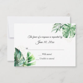 Tropische Monstera Botanicals & Gold Hochzeit RSVP Karte