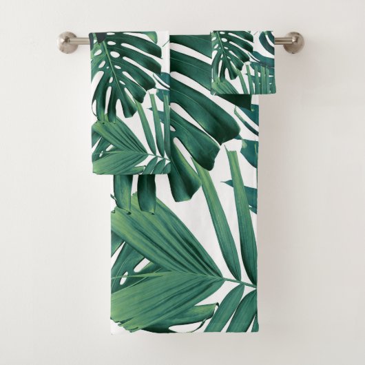 Tropische Monstera-Dschungelblätter 1 Badhandtuch Set (Insitu)