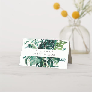 Tropische Monstera Grüne Fauna Blattreiche Bridal Platzkarte