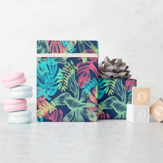 Tropische Monstera Laubblätter Geschenkpapier (Babyparty)