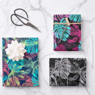 Tropische Monstera Laubblätter Geschenkpapier Set